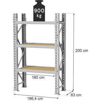 Dílenský regál Regál skladový MAGO HX (V: 200, Š:63, D:196,4 cm) s nosností 900 kg/ modul základní