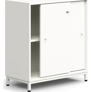 Policová skříň Skříň s posuvnými dveřmi QBUS, 1 police, nohy, úchytky, 868x800x400 mm, bílá