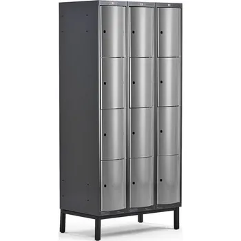 Šatní skříň Boxová šatní skříň CURVE, 3 sekce, 12 boxů, 1940x900x550 mm, nohy, šedé dveře