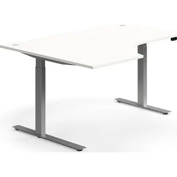 Psací stůl Výškově nastavitelný stůl FLEXUS, rohový, 1600x1200 mm, stříbrná podnož, bílá