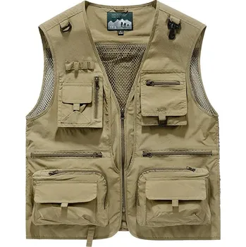 Pánská softshellová bunda Pánská outdoorová vesta s kapsami Barva: Khaki, Velikost: XL