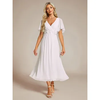 Dámské šaty Midi svatební šaty pro hosty s krátkými rukávy Barva: Bílá, Velikost: 7XL