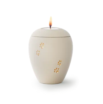 Smuteční dekorace Zvířecí urna Siena Paws se svíčkou - Krémová 1,5l