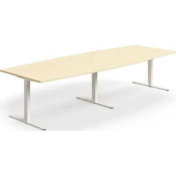 Jednací stůl Jednací stůl QBUS, T-nohy, 3200x1200 mm, tvar člunu, bílá podnož, bříza