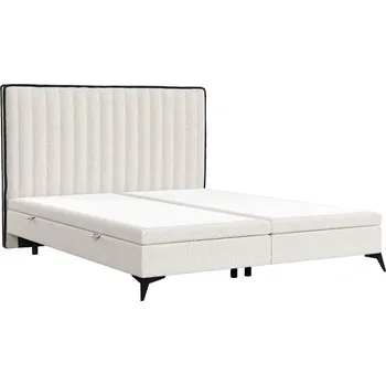 Postel Maison de Rêve Světle béžová čalouněná dvoulůžková postel ADRON 200 x 200 cm s úložným prostorem