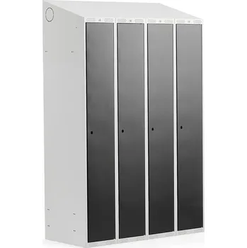 Šatní skříň Šatní skříňka CLASSIC, šikmá střecha, 4 sekce, 1900x1200x550 mm, šedá, černé dveře