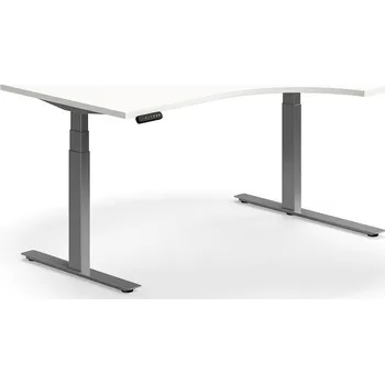 Psací stůl Výškově nastavitelný stůl QBUS, rohový, 1600x1200 mm, stříbrná podnož, bílá