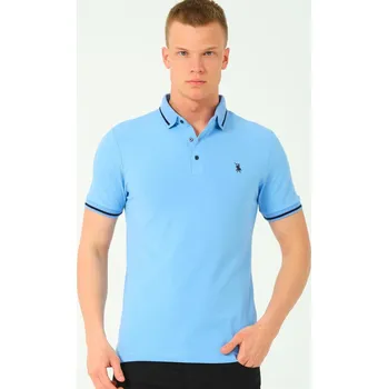 T8586 DEWBERRY MEN&#039;S POLO NECK T-SHIRT-LIGHT BLUE-2 dewberry světle modrá 2670895