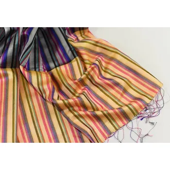 Šála Hedvábná šála Šrínagar - Šedožlutá s pruhy