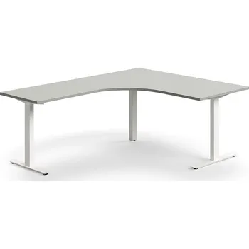 Psací stůl Rohový psací stůl QBUS, T-nohy, 1600x2000 mm, bílá podnož, světle šedá