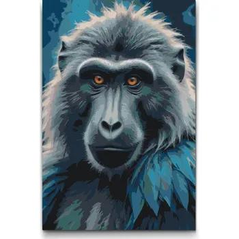 Malování podle čísel - Pavian v odstínech tmavě tyrkysové Velikost: 40x60cm, Rámování: Pouze srolované plátno
