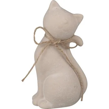 Kočka z porcelánu s mašlí krémová na postavení 8,5 x 16 x 6 cm