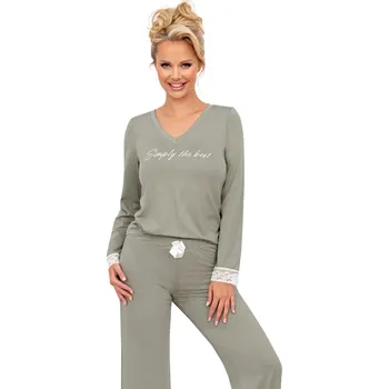 Dámské pyžamo Dámské dlouhé pyžamo Donna Simply long olivová XL Zelená