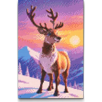 Diamantové malování Diamantové malování - Jelen v zasněžených horách Velikost: 20x30cm, Rámování: Pouze srolované plátno, Diamanty: Čtvercové