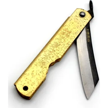 Kuchyňský nůž Japonský zavírací nůž Higonokami KAGAYAKI z modré oceli - 72 mm, zlatá rukojeť
