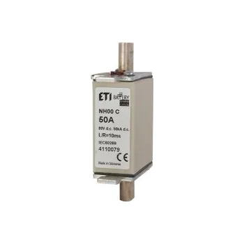 ETI M000 gBat 50A/80V DC *004110079 Nožová pojistková vložka M000 bat, velikost NH 000, In = 50A, Icn = 50kA, Un = 80V DC, na ochr