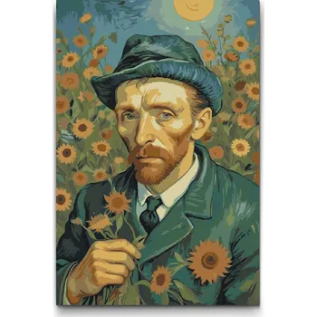 Malování podle čísel - Vincent Van Gogh ve slunečnicovém poli Velikost: 40x60cm, Rámování: Pouze srolované plátno