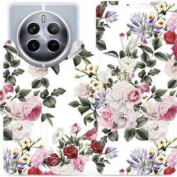 Pouzdro na mobilní telefon Flipové pouzdro Mobiwear - Realme 12 5G - MD01S Růže na bílé (Knížkové flip pouzdro, obal, kryt na mobil Realme 12 5G - MD01S Růže na bílé, materiál Umělá kůže + TPU - ochrana 360°, stojánek, silikonová vanička, magnetické zavírání)