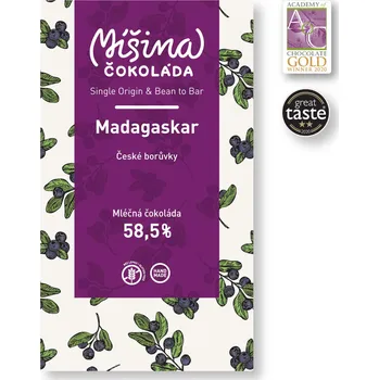 Čokoláda Míšina čokoláda Mléčná čokoláda 58,5 % Madagaskar s českými borůvkami