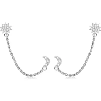 Náušnice Náušnice do dvou dírek ze stříbra 925 - spojený měsíc s hvězdou, čiré zirkony, puzetky