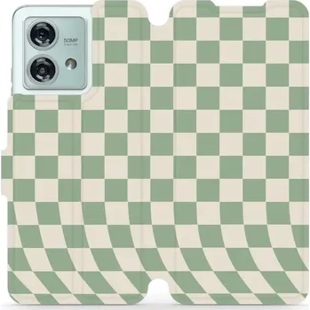 Pouzdro na mobilní telefon Flipové pouzdro Mobiwear - Motorola Edge 40 Neo - VA58S Zelená a béžová šachovnice (Knížkové flip pouzdro, obal, kryt na mobil Motorola Edge 40 Neo - VA58S Zelená a béžová šachovnice, materiál Umělá kůže + TPU - ochrana 360°, stojánek, silikonová vanička,