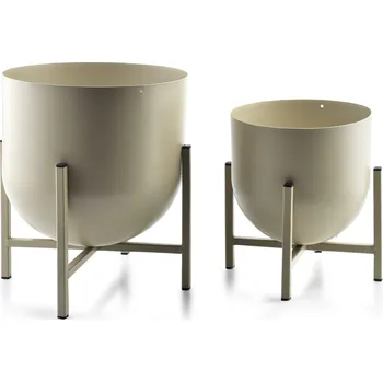 Květináč Sada 2 květináčů na stojanu SWEN I béžová