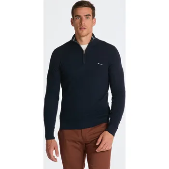 Pánský svetr SVETR GANT COTTON PIQUE HALFZIP EVENING BLUE