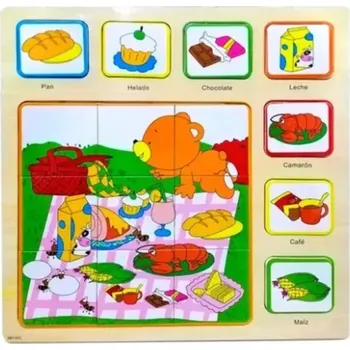 Dřevěná hračka Dřevěné puzzle piknik, učíme se Anglicky.