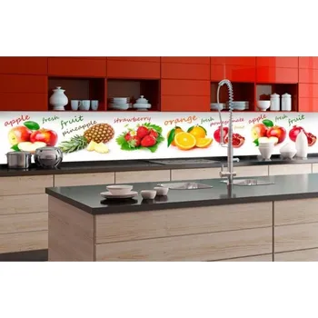 Fototapeta DIMEX | Fototapeta do kuchyně Mix ovoce KI-350-022 | 350 x 60 cm | zelená, červená, bílá + Samolepicí fototapeta za kuchyňskou linku DIMEX Mix ovoce v šíři 350 cm