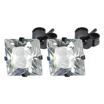 Náušnice Černé ocelové náušnice - zirkony 6 x 6 mm