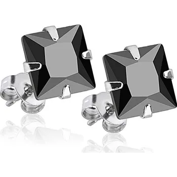 Náušnice Ocelové náušnice - černé zirkony 6x6 mm