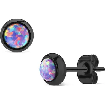 Náušnice Černé ocelové náušnice s fialovými opály