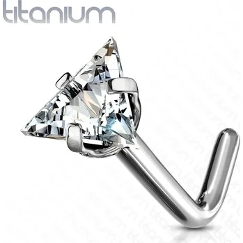 Piercing Zahnutý piercing do nosu - titan trojúhelník, čirý kamínek