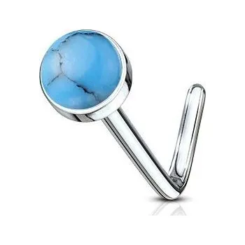 Piercing Zahnutý piercing do nosu - tyrkys