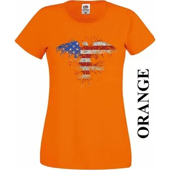 levne damske tricko americka orlice Barva: Orange - oranžová, Výstřih: Kulatý výstřih kolem krku, EU dámská velikost: eu 34/36 (dívčí prodloužená 122) viz tabulka velikostí