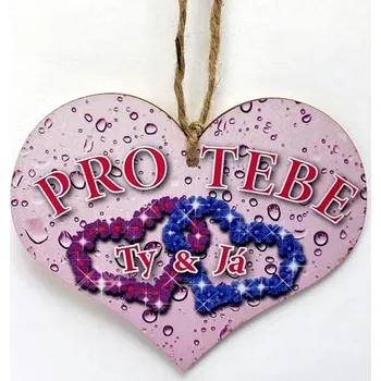 Obraz Dřevěné srdíčko 11cm barevné s nápisem - Pro Tebe, Ty & Já