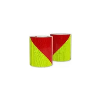 Páska reflexní samolepící červeno žluté pravé šrafování, šířka 14 cm, metráž, reflexní třída 3