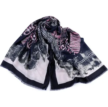 Šátek Šála vzorovaná 90x180 cm - 2 modrá tmavá růžová