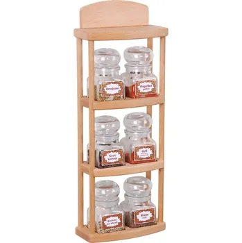 Drátěná police Polička na kořenky 722 - polička s šesti skleněnými kořenkami