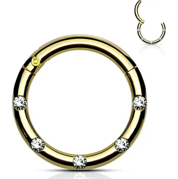 Piercing Zlacený piercing kruh segment, čiré kameny, 1,2 x 8 mm