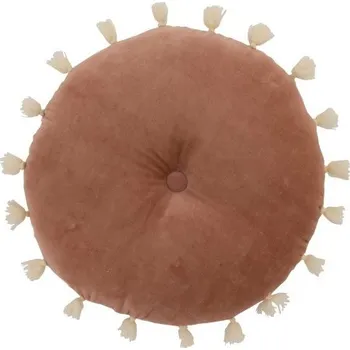 Dekorativní polštářek Sametový růžový kulatý polštář se střapci - Ø 40*9,5 cm