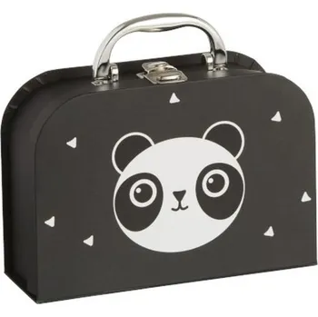 Jednorázové nádobí Černý papírový kufřík se zásuvkami Panda - 20*14*7cm