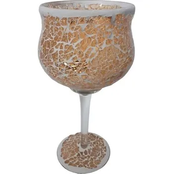 Svícen Champagne skleněný svícen na noze Mosaik - Ø 11*25 cm