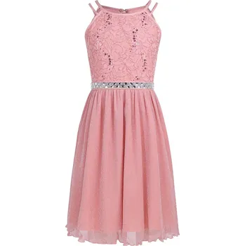 Dámské šaty Čína Lehké krajkové společenské šaty bez rukávů Věk: 14 let, Barva: Růžová