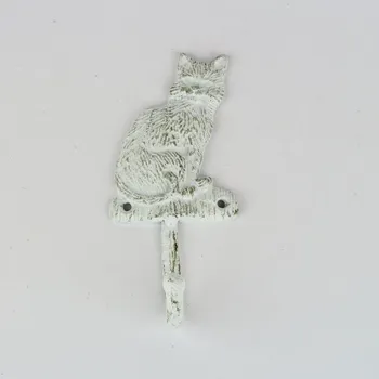 Věšák Litinový háček s kočkou bílý 18x18cm