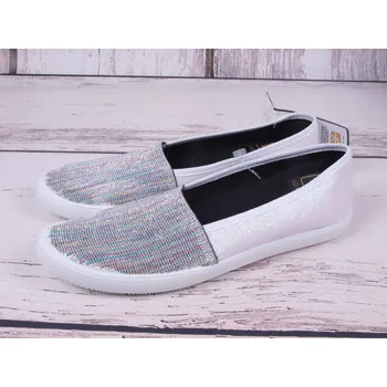 Dámské baleríny Slip on baleríny mokasíny plátěnky 3F 5LB-PS1 bílé s lesklou špičkou velikost: 37
