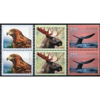 Poštovní známka (2000) MiNr. 1346 - 1348 Du+Do ** - Norsko - Divoká zvířata (I).