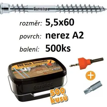 Vrut Terasový vrut TERRASSOTEC 5,5x60 - balení 500ks (Nerezavějící ocel A2, TX 25, 905529-500)
