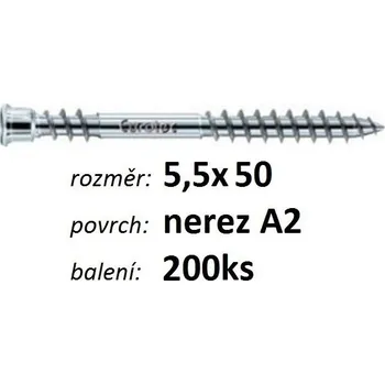 Vrut Terasový vrut TERRASSOTEC 5,5x50 - balení 200ks (Nerezavějící ocel A2, TX 25, 905530-200)