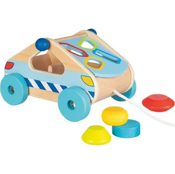 Dřevěná hračka Vhazovačka - Vkládací tahací autíčka (Goki)